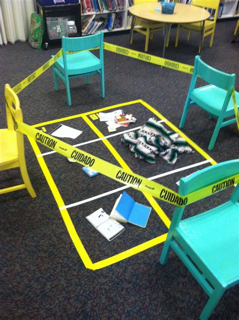Your venue is the stage, so you need to decorate it like its a set. . Crime scene ideas
